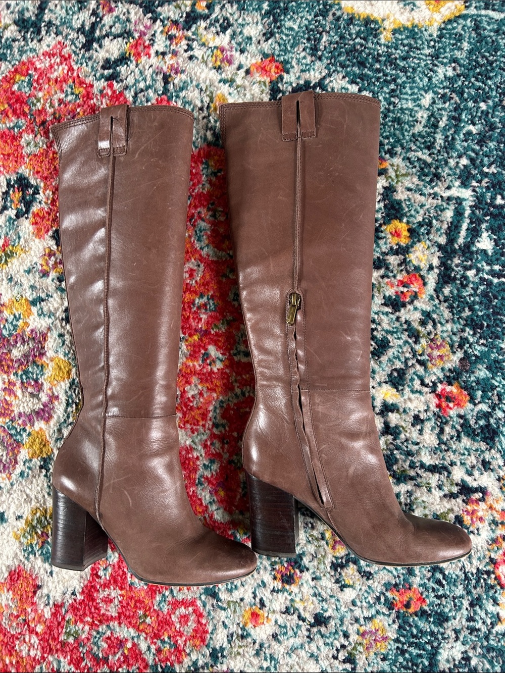 Sam Edelman Brown Leather Knee-High Block Heel Boots